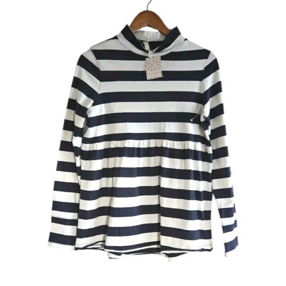 We The Free Plus Babydoll Top Women's Blue Striped Mod 100% Cotton  NEW - Picture 1 of 7